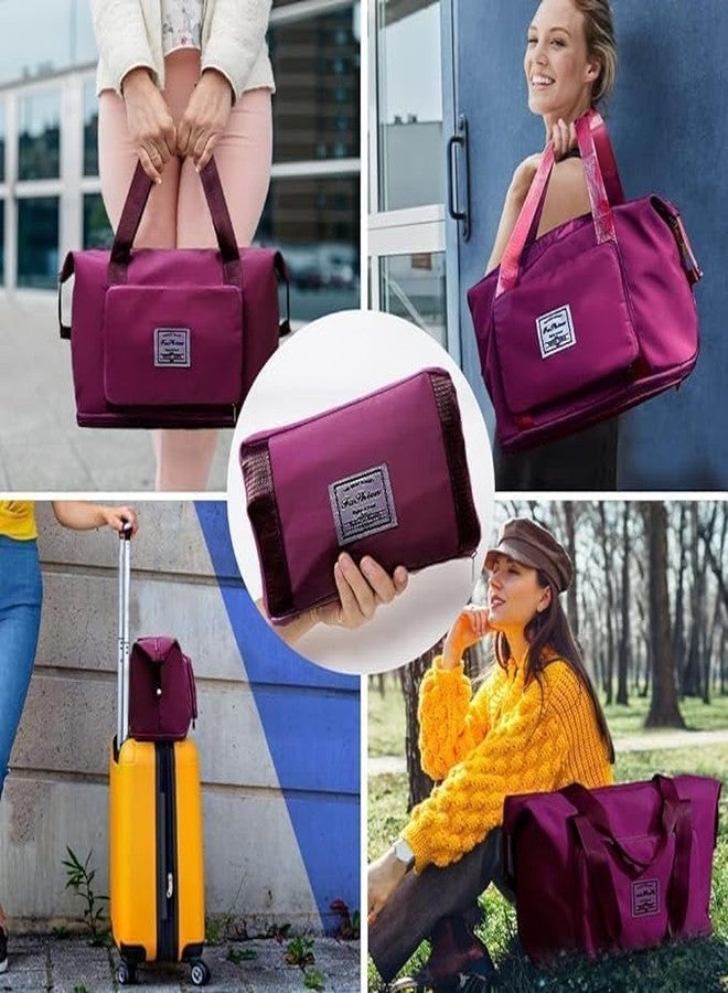Antson Large Capacity Folding Travel Tote Bag, Oxford Fabric Waterproof Lightweight Foldable Travel Duffel Bag Portable Expandable Travel Bag, Dry and Wet Carry On Bag (Wine) - Image 4